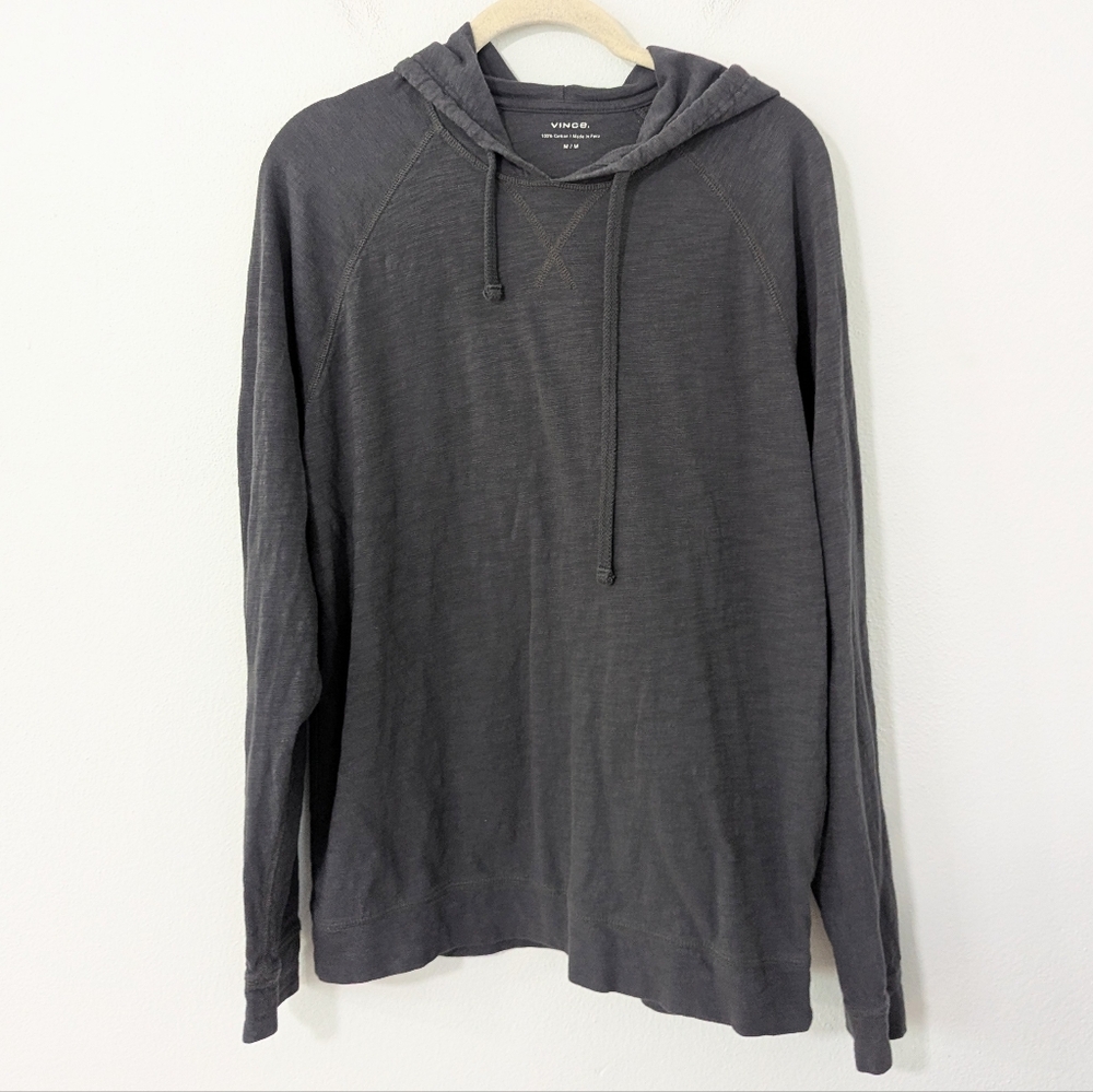 Vince Men's Long Sleeve Hoodie Raglan Drawstring Pullover Knit Gray Medium M